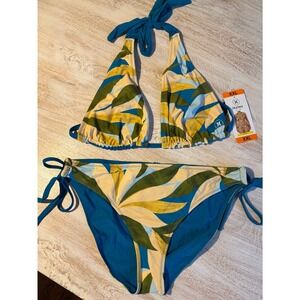 NWT Hurley Womens XXL Reversible Tropical Leaf Halter Bikini Set UPF 50+ 1842863